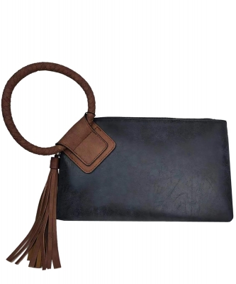 Fashion Cuff Handle Tassel Wristlet Clutch BP204 BLACK/BROWN